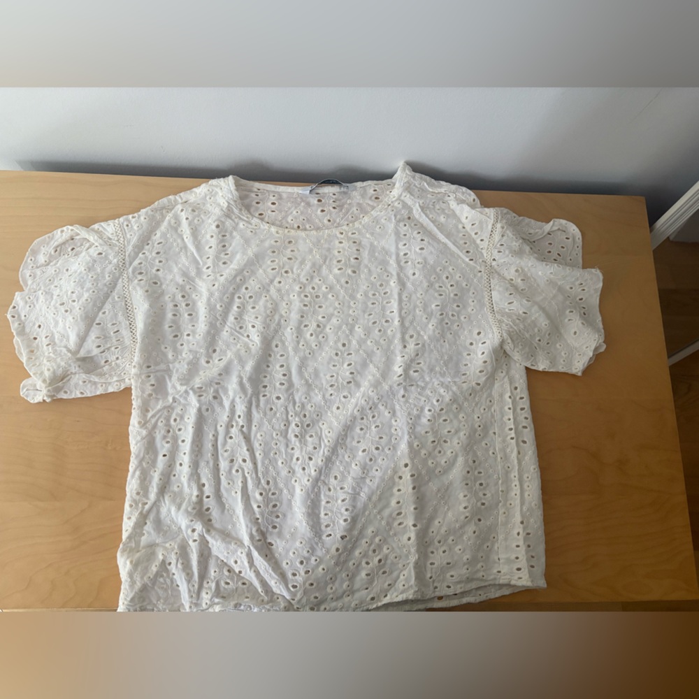 Zara White Eyelet Blouse